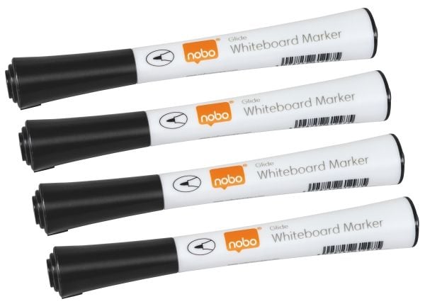 Nobo Glide whiteboardpenna med fin spets 1 mm, svart - 4 st/förpackning