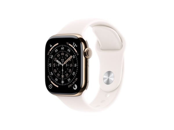 Apple Watch Series 11 GPS + Cellular 42mm Gold Titanium Case with Light Blush Sport Band - M/L