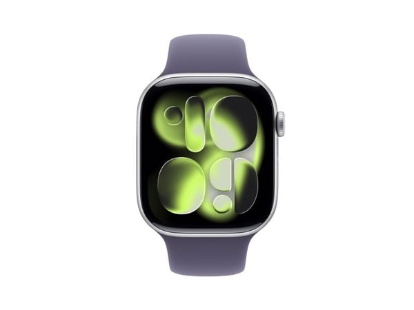 Apple Watch Series 11 GPS + Cellular 46mm Silver Aluminium Case with Purple Fog Sport Band - S/M