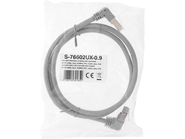 InLine - Koblingskabel - RJ-45 (hann) vinklet nedover til RJ-45 (hann) vinklet nedover - 1.1 m - 6 mm - SFTP, PiMF - CAT 6 - formstøpt, rund - grå