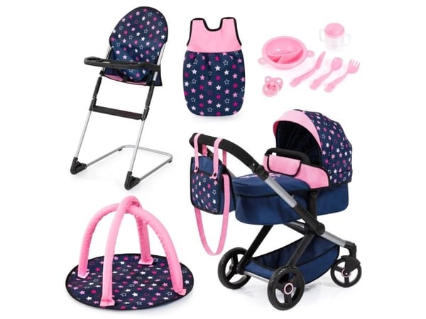 Bayer Design kombi dukkekjører XEO deluxe-sett, blå/rosa