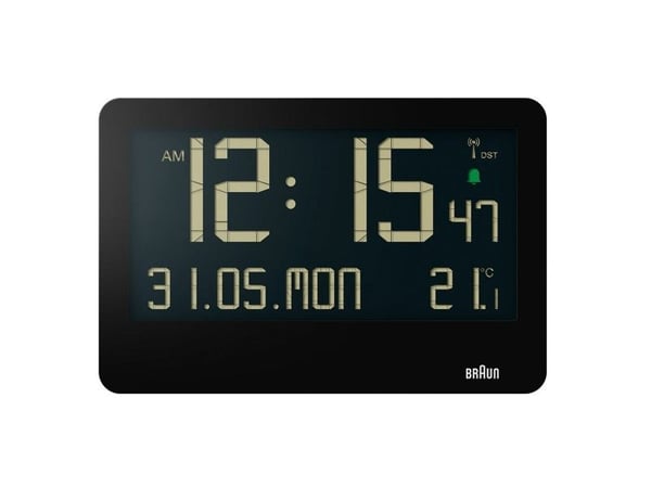 Braun BC14B-DCF, Vegg/bord, Radiostyrt klokke, Rektangel, Svart, LCD, Batteri