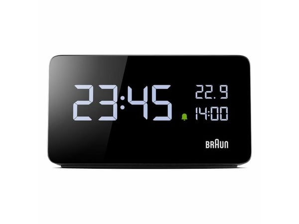 Braun Uhren bord/vekkerklokke, digitalt display, datovisning, alarmfunksjon, belysning (67707)