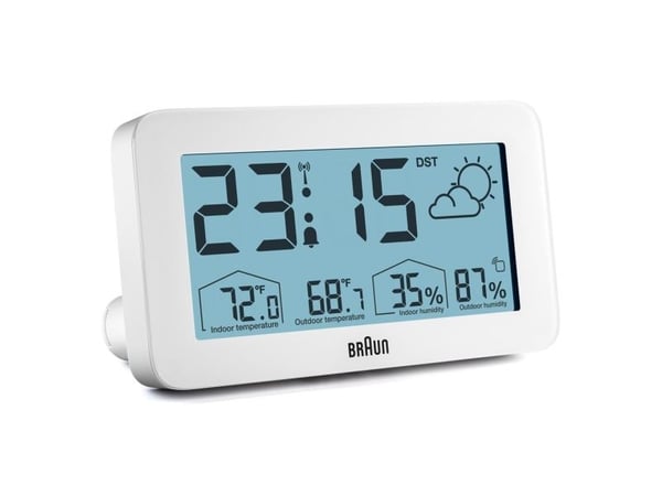 Braun BC13WP-DCF, Digital vekkerklokke, Rektangel, Hvit, 12/24h, F, °C, LCD