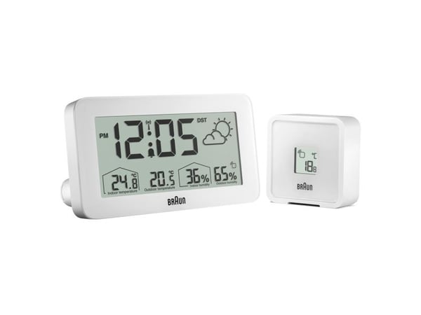 Braun BC13WP-DCF, Digital vekkerklokke, Rektangel, Hvit, 12/24h, F, °C, LCD