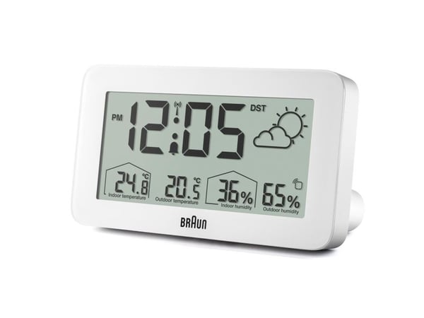 Braun BC13WP-DCF, Digital vekkerklokke, Rektangel, Hvit, 12/24h, F, °C, LCD