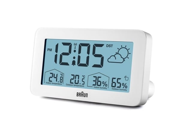 Braun BC13WP-DCF, Digital vekkerklokke, Rektangel, Hvit, 12/24h, F, °C, LCD