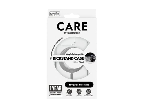CARE by PanzerGlass - Baksidedeksel for mobiltelefon - MagSafe-samsvar - resirkulert plast - gjennomsiktig, sølv - for Apple iPhone 15 Pro