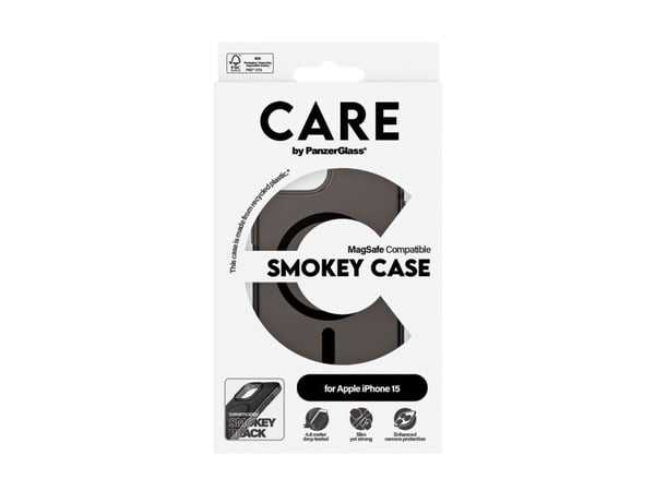 CARE by PanzerGlass Urban Combat - Baksidedeksel for mobiltelefon - MagSafe-samsvar - plastikk - røykfarget, svart - for Apple iPhone 15