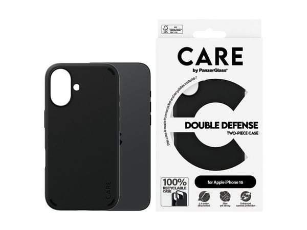 PanzerGlass CARE™ by ® Double Defense Case Black iPhone 16, Suojus, Apple, Apple - iPhone 16, musta