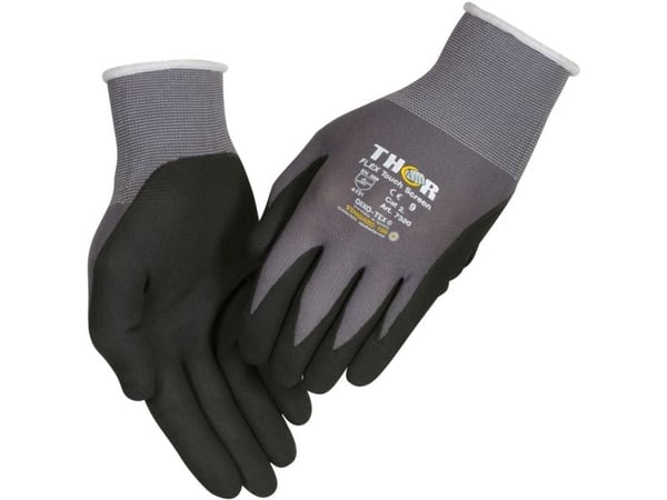 Sormiin upotettavat nitriilikäsineet, THOR Flex, 10, musta, nitriili/polyesteri, lycra päällinen - (12 kpl)
