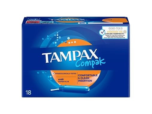 Always Tampax Compak Super Plus, 18 stykker, STANDARD 100 by OEKO-TEX, Farget