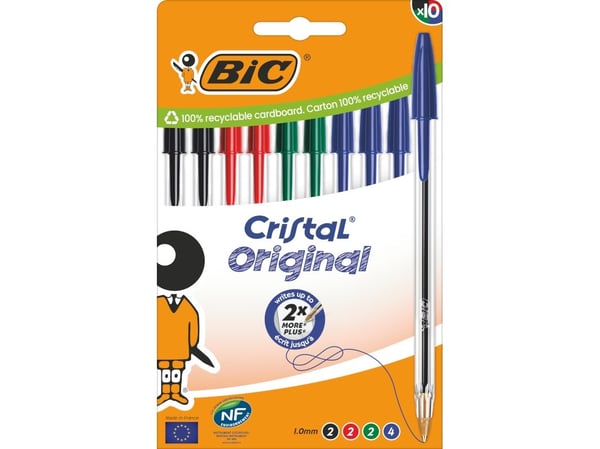 BIC 516354, Tynn spiss, Sort, Blå, Grønn, Rød, 10 stykker, Medium