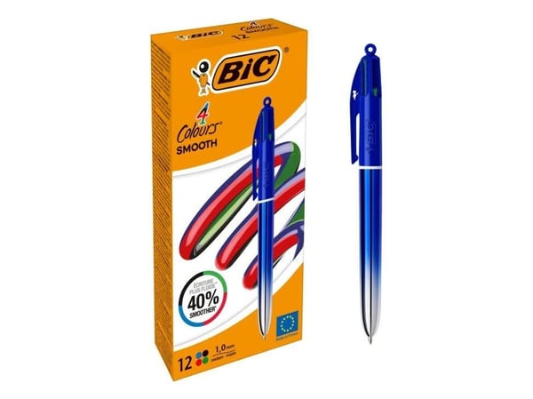 BIC Colors Smooth, Klips, Kulepenn som åpnes og lukkes ved vridning, Sort, Blå, Grønn, Rød, 12 stykker, Medium