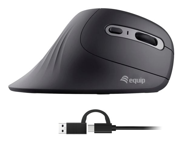 Equip 245119, högerhand, Vertikal design, Optisk, USB Type-A + USB Type-C, 7200 DPI, Svart