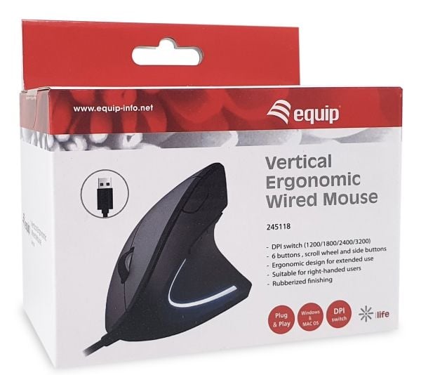 Ergonominen hiiri USB-A pistoke L+R 1.80m musta (245118)
