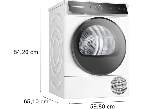 Bosch Serie 8 WQB246D41, Frittstående, Frontmatet, Varme pumpe, Hvit, Knapper, 112 l