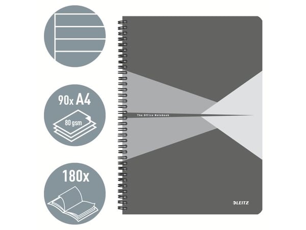Leitz Office - Notebook set - spiralbundet - A4 (210 x 297 mm) - 90 ark / 180 sider - lined - polypropylen (PP)