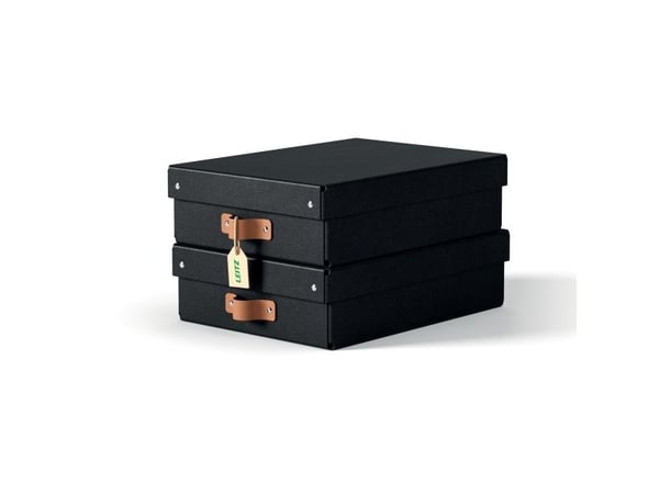 Leitz Puro säilytyslaatikko kannella, Medium matala, 8L, 100% kierrätyskartonki, 2 kpl, musta, Kartonki, 8 L, 270 mm, 370 mm, 100 mm