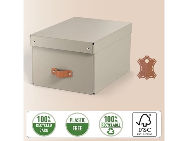 Leitz Puro oppbevaringsboks med lokk, medium, 17 l, 100 % resirkulert papp, beige - (2 stk./pakning)