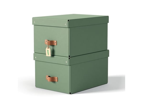 Leitz Puro oppbevaringsboks med lokk, medium, 17L, 100 % resirkulert kartong, pakke med 2, Grønn, Kartong, 17 l, 270 mm, 370 mm, 200 mm