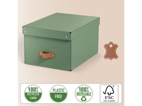 Leitz Puro oppbevaringsboks med lokk, medium, 17L, 100 % resirkulert kartong, pakke med 2, Grønn, Kartong, 17 l, 270 mm, 370 mm, 200 mm