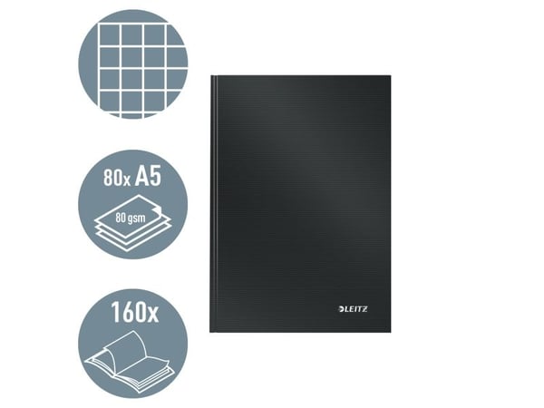 Leitz Solid - Notisbok - A5 (148 x 210 mm) - 80 ark / 160 sider - rutet - svart - plast