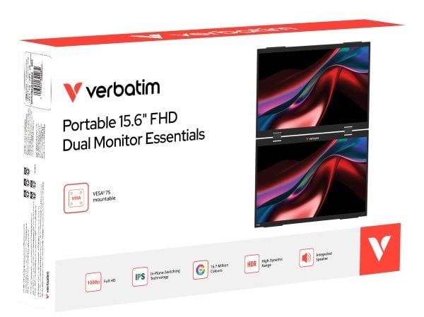 Verbatim Essentials - LCD-skjerm - 15.6" - portabel - 1920 x 1080 Full HD (1080p) @ 60 Hz - IPS - 250 cd/m² - 1000:1 - 10 ms - Mini HDMI, 2xUSB-C -...