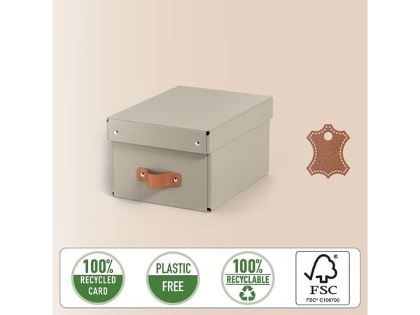 Leitz Puro Oppbevaringsboks med lokk, liten, 7L, 100 % resirkulert kartong, pakke med 2, Grå, Kartong, 7 l, 200 mm, 280 mm, 150 mm