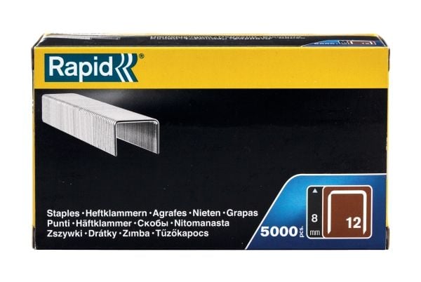 Rapid 40100518, Pakke med stifter, 8 mm, 5000 stifter, Festing, Metallisk, Lær