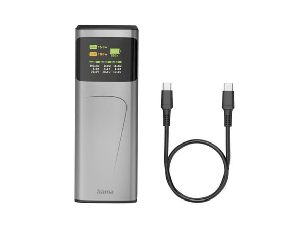 Hama High Power, 24000 mAh, Lithium-Ion (Li-Ion), Power Delivery 3.0, Quick Charge 3.0, 150 W, Grå