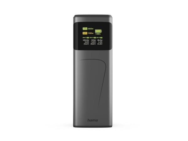 Hama High Power - Strømbank - DC 5 / 9 / 12 / 15 / 20 V - 200 watt - litiumion - 24000 mAh - utgangskontakter: 3 - gun metal gray
