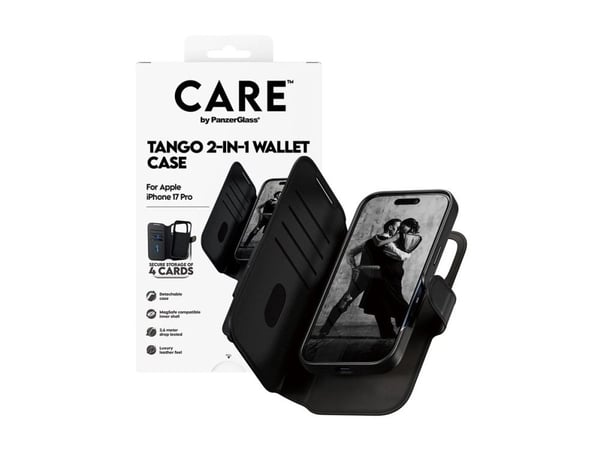 CARE by PanzerGlass Tango - Lommebok for mobiltelefon - MagSafe-samsvar - veganlær - svart - for Apple iPhone 17 Pro