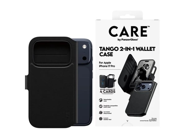 CARE by PanzerGlass Tango - Lommebok for mobiltelefon - MagSafe-samsvar - veganlær - svart - for Apple iPhone 17 Pro