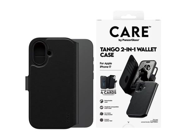 CARE by PanzerGlass Tango - Lommebok for mobiltelefon - MagSafe-samsvar - veganlær - svart - for Apple iPhone 17