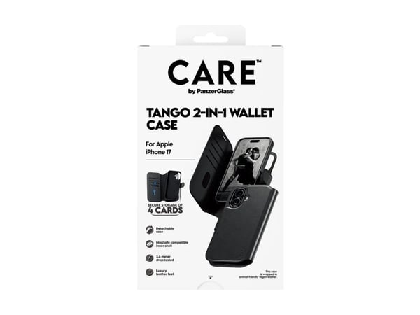 CARE by PanzerGlass Tango - Lommebok for mobiltelefon - MagSafe-samsvar - veganlær - svart - for Apple iPhone 17