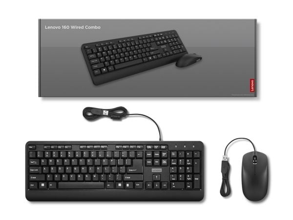Lenovo 160 Wired Combo - Tastatur- og mussett - USB - QWERTY - USA - svart
