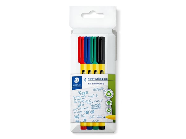 Staedtler Noris writing pen 307, Svart, Blå, Grønn, Rød, Gult, 0,6 mm, Resirkulert plast, Rund, Vann-basert blekk
