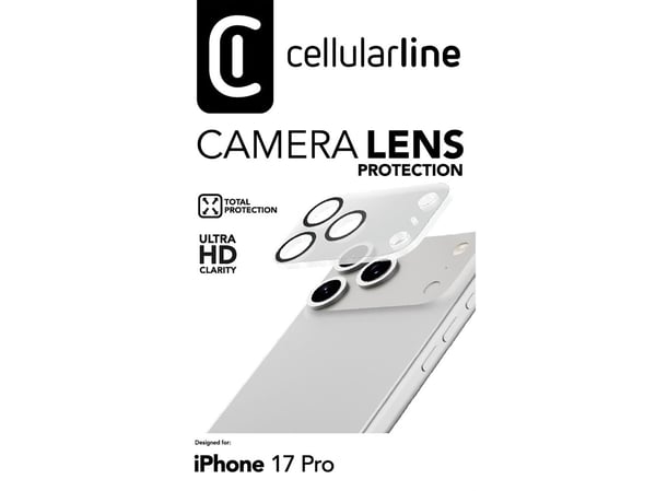 Cellularline CAMERALENSIPH17PRO, Apple, iPhone 17 Pro, Ripebestandig, Sjokkresistent, Gjennomsiktig, 1 stykker