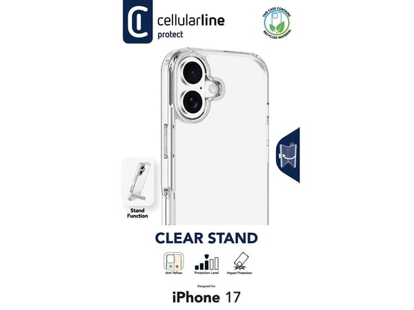 Cellularline Clear Stand, Suojus, Apple, iPhone 17, 16 cm (6.3"), Läpinäkyvä