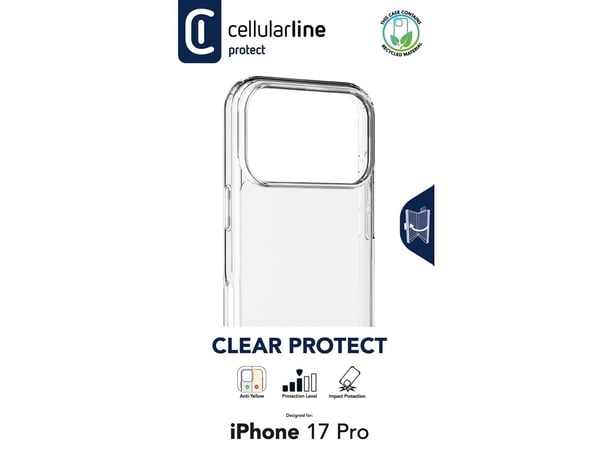 Cellularline CLEARDUOIPH17PROT, Suojus, Apple, iPhone 17 Pro, 16 cm (6.3"), Läpinäkyvä