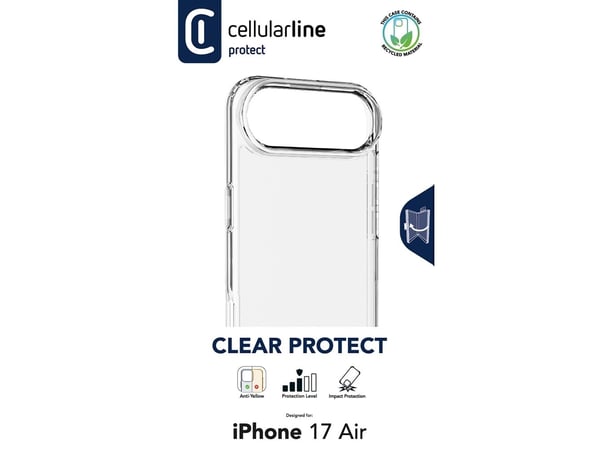 Cellularline CLEARDUOIPH17MAXT, Suojus, Apple, iPhone 17 Air, 16,8 cm (6.6"), Läpinäkyvä
