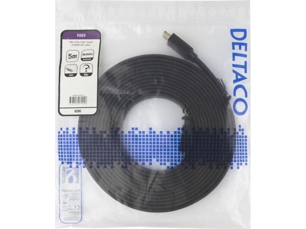 DELTACO - Ultra High Speed - HDMI-kabel - HDMI hann til HDMI hann - 5 m - svart - 4K 120 Hz støtte, 8 K 60 Hz (7680 x 4320) støtte