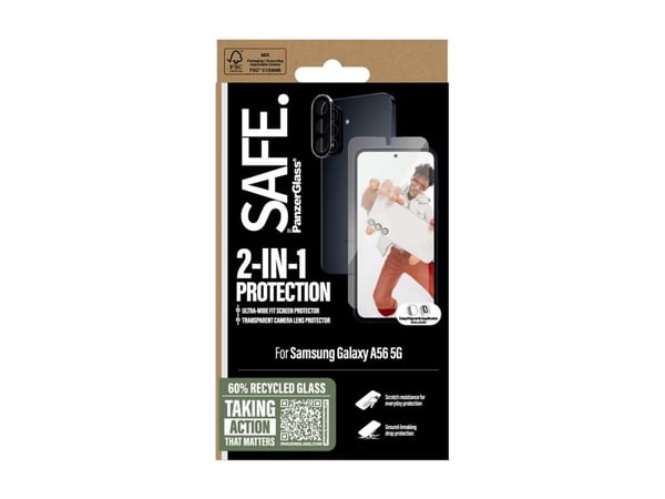 SAFE. by PanzerGlass - 2-i-1-pakke - skjerm- / linsebeskytterkit for mobiltelefon - ultravid passform med EasyAligner - glass - for Samsung Galaxy A56