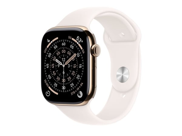 Apple Watch Series 11 GPS + Cellular 46mm Gold Titanium Case with Light Blush Sport Band - S/M