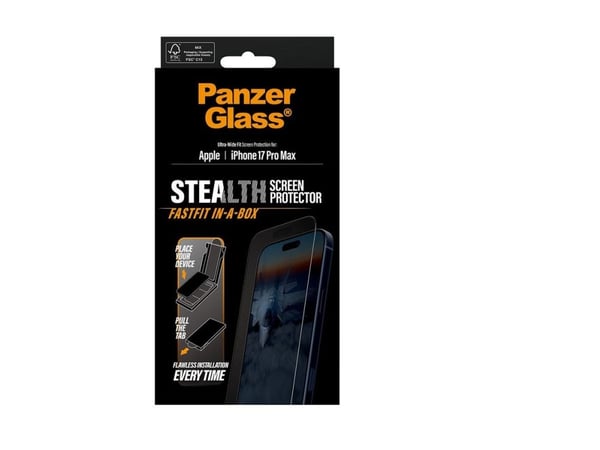 PanzerGlass - Skjermbeskyttelse for mobiltelefon - UWF stealth, EN - glass - rammefarge svart - for Apple iPhone 17 Pro Max