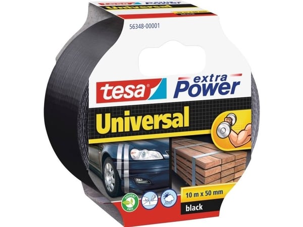 TESA extra Power Universal, Svart, Fastsättning, Hantverk, Märkning, Reparation, Metall, Trä, 10 m, 50 mm, 1 styck