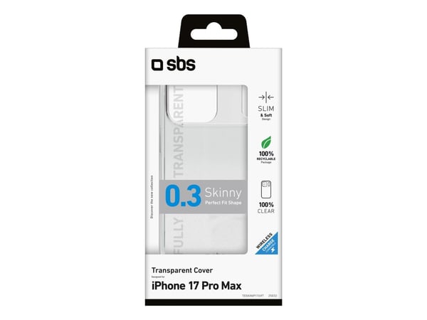 SBS Skinny, Mobilskal, Apple, iPhone 17 Pro Max, 17,5 cm (6.9"), Transparent