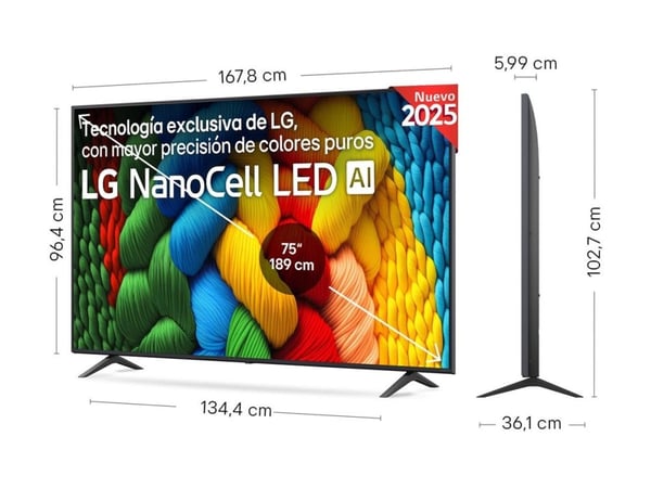 LG 75NANO80A6B - 75" Diagonalklasse Nano80 Series LED-bakgrunnsbelyst LCD TV - Smart TV - webOS - 4K UHD (2160p) 3840 x 2160 - HDR - Direct LED, Na...