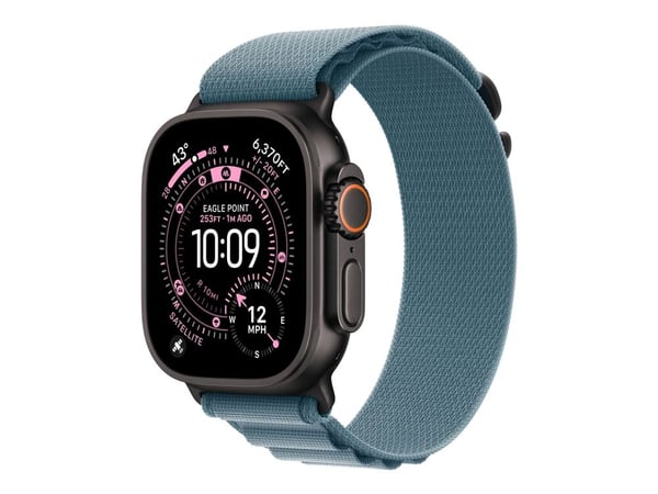 Apple - Sløyfe for smart armbåndsur - 49 mm, svart titanfinish - Stor størrelse - lys blå - for Watch Hermès Series 9, SE 3, Series 10, Series 11, ...